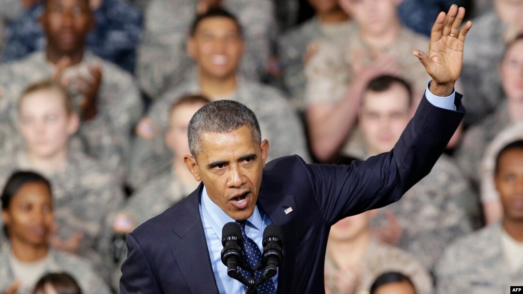 U.S. President Barack Obama gestures after delivering remarks to U.S. troops in Seoul, South Korea, in 2014.