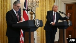 British Prime Minister Keir Starmer (left) in news conference with U.S. President Donald Trump.