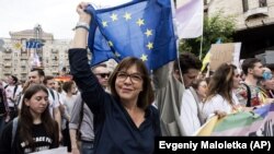 Rebecca Harms la un protest la Kiev. 17 iunie 2018