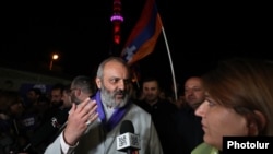 Armenia - Archbishop Bagrat Galstanian talks to journalists outside the Public Television headquarters in Yerevan, October 3, 2024.