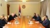 Nagorno Karabakh - Bako Sahakian (C,R), the leader of Nagorno Karabakh, meeting with the OSCE Minsk Group co-chairs in Stepanakert,18Feb,2015