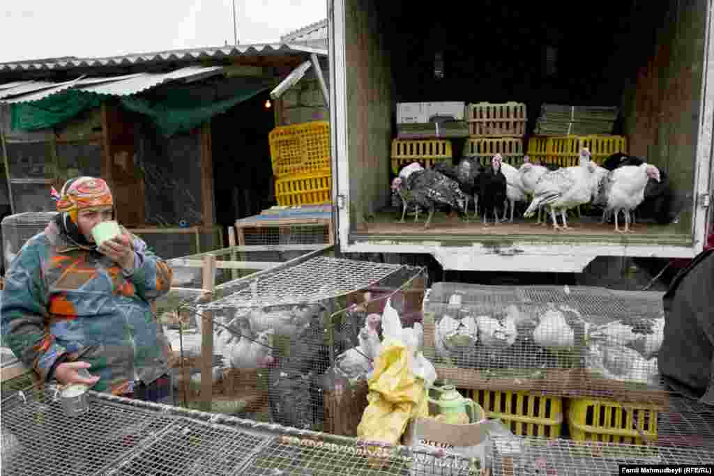 "Alver vaxtı bu çöllükdə həmdəmim elə isti çaydır. Satış olanda hərəkətdə olursan, qızışırsan. Nə etmək olar bu yaşımda? Başqaları ilə müqayisədə yerpulu burada ucuzdur deyə, alış-verişlə çörəkpulu qazanıram. Hələki alver zəifdir, soyuq olmasın deyə, gətirdiyim "termos" çayımı içə-içə müştərimi gözləyirəm".