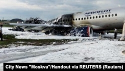 An Aeroflot Sukhoi Superjet 100 passenger plane after it made an emergency landing at Moscow's Sheremetyevo Airport on May 5, 2019. Two deadly crashes and a persistent lack of spare parts have sapped domestic and international interest in the plane.