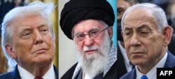 US President Donald Trump (left), Iranian Supreme Leader Ayatollah Ali Khamenei (center), and Israel Prime Minister Benjamin Netanyahu (composite file photo)