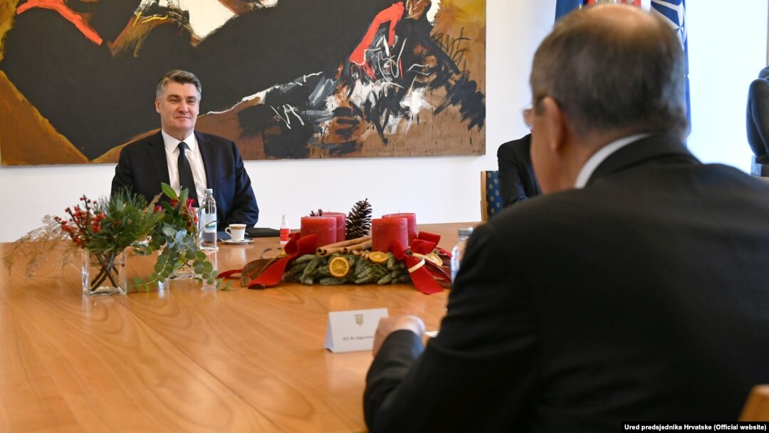 Hrvatski predsjednik Zoran Milanović na susretu s ruskim ministrom vanjskih poslova Sergejem Lavrovom, Zagreb, sredina prosinca 2020. godine