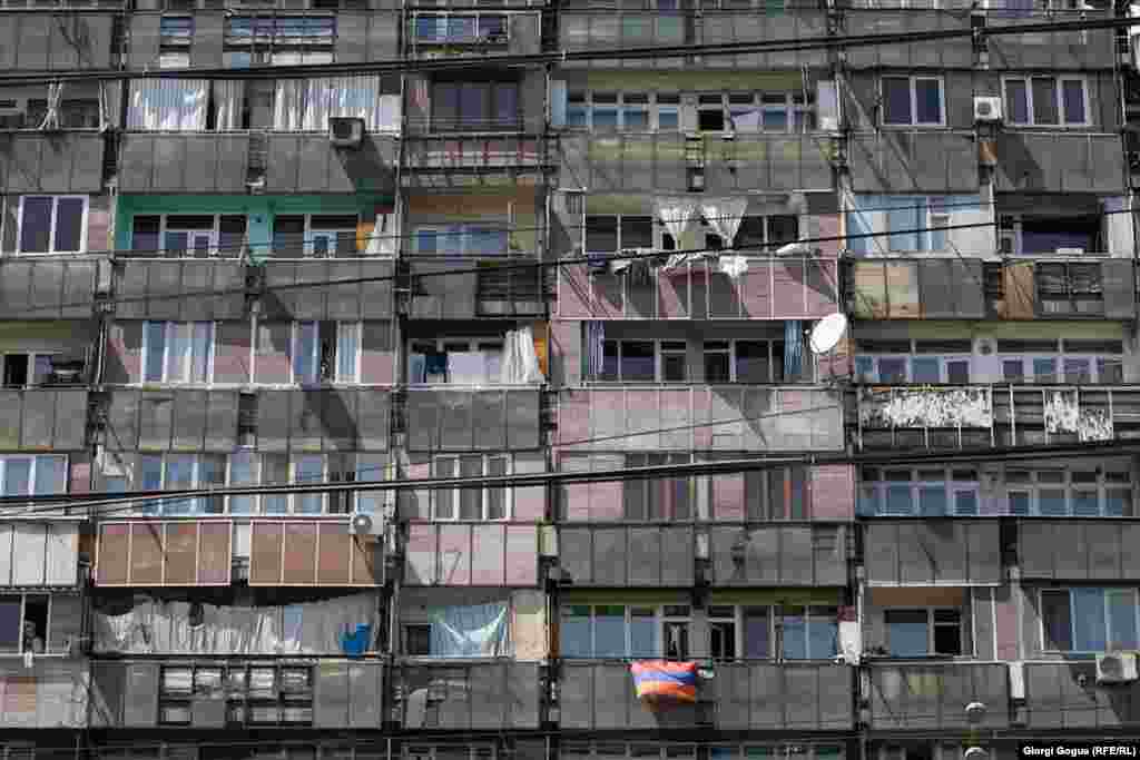 Some Yerevan&nbsp;residents hung Armenian flags from their windows in a show of support for protesters.