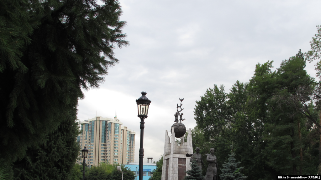 Kazakhstan - Monument to Manshuk Mametova and Aliya Moldagulova, Heroes of the Soviet Union who died in World War II. Almaty, July 2020.