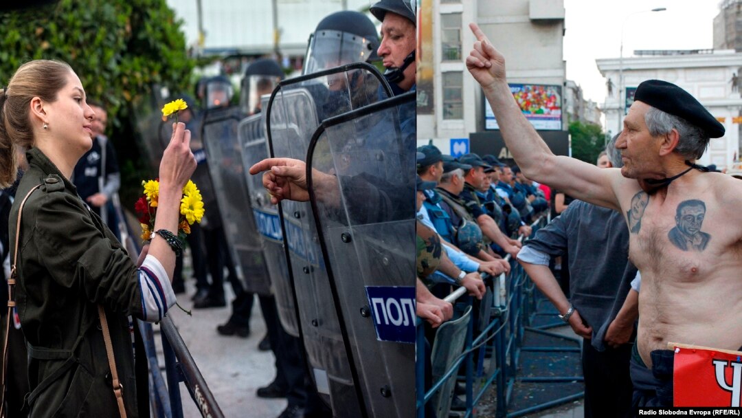 Анти владините и провладините протести во Скопје, комбинирана фотографија