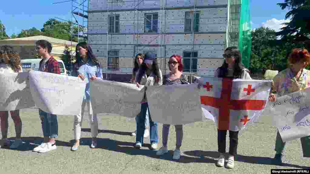 Georgian women protest against the opening of a Conservative Movement office in Akhmeta on May 28.