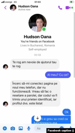 Mesajul primit pe Facebook de la Oana Corbeanu.