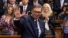 Serbian President Aleksandar Vucic acknowledges the applause during the swearing-in ceremony for a second term in parliament in Belgrade on May 31.