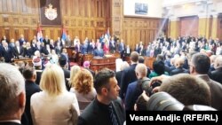 Парламентот на Србија кога претседателот Александар Вучиќ положи заклетва за вториот претседателски мандат, 31 мај 2022 година, Белград