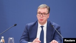 Predsednik Srbije Aleksandar Vučić tokom konferencije za novinare, u Beogradu, Srbija, 22. oktobra 2025.
