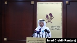 Qatar's Foreign Ministry spokesman, Majed Al Ansari speaks during a weekly press briefing at the Ministry of Foreign Affairs in Doha.