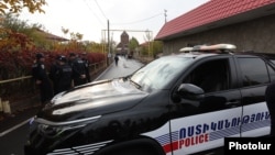 Armenia- A police car is seen outside the Hovanavank monastery, October 26,2025.