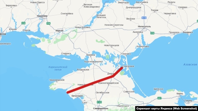 Зона ураження в Криму від ракет FP-7. Скриншот карти Яндекса