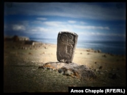 A cross-stone on the banks of Lake Sevan.