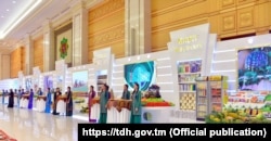 Agricultural produce is put on display for Harvest Festival celebrations at an exhibition hall in Ashgabat on November 14.