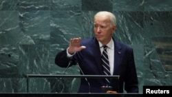 Președintele american Joe Biden se adresează celei de-a 79-a Adunări Generale a Organizației Națiunilor Unite, la sediul ONU din New York, SUA, pe 24 septembrie 2024.