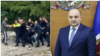 ფოტოკოლაჟი: მარცხენა მხარეს ჩანს გორში პოლიციელების მხრიდან ძალადობა.