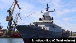 The Russian ship Askold is seen moored in Kerch in September 2021.