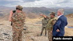 Armenia - CSTO Secretary General Stanislav Zas (right) inspects the Armenian-Azerbaijani border, September 22, 2022.