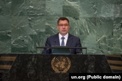 Садыр Жапаров на Генассамблее ООН. Нью-Йорк. 20 сентября 2022 года.