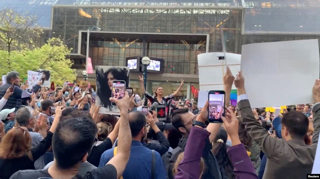 Demonstrators gathered in Toronto, Canada, on September 19, recorded in this screen grab from social media.