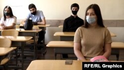Ереван мемлекеттік университеті студенттері дәрісте отыр. Армения, 11 қыркүйек 2020 жыл.
