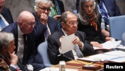 Министр иностранных дел России Сергей Лавров на заседании Совета Безопасности ООН, Нью-Йорк 24 апреля 2023 года