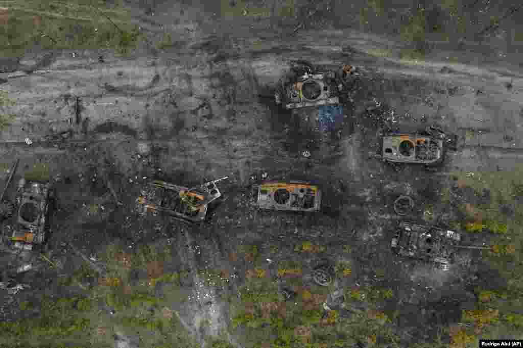 Destroyed Russian armored vehicles near Kyiv on March 31.