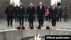 Armenia -- President Armen Sarkissian, Prime Minister Nikol Pashinian and other officials visit the Armenian Genocide Memorial at Tsitsernakaberd, Yerevan, December 9, 2019. 