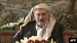 A TV grab shows Yemeni President Ali Abdullah Saleh delivering a televised speech from Riyadh on August 16.