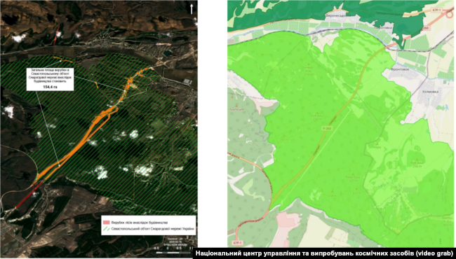 Вырубка деревьев возле Севастополя. Данные мониторинга НЦУИКС строительства трассы «Таврида»
