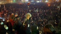A crowd of anti-government protesters demonstrates in Tehran’s Poonak district on the evening of January 9.