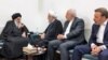 Influential Iraqi cleric Grand Ayatollah Ali Sistani meeting with Iran's President Hassan Rohani and his foreign minister Mohammad Javad Zarif on March 13, 2019. 