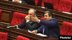 Armenia - Deputy Arakel Movsisian (R) at a parliament session in Yerevan, 21May2014.