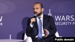 Poland - Armenian Foreign Minister Ararat Mirzoyan speaks during the Warsaw Security Forum, Warsaw, October 2, 2024.