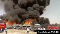 Truck parking in Dolat Abad, Kermanshah on Fire. July 28,2020