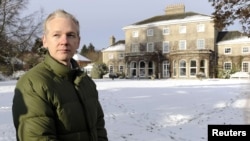 WikiLeaks founder Julian Assange speaks to the media outside Ellingham Hall, the home of his friend, journalist Vaughan Smith, in Norfolk.