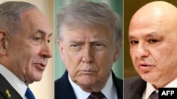 Прэм’ер-міністар Ізраілю Біньямін Нэтаньяху, прэзыдэнт ЗША Дональд Трамп, прэзыдэнт Лібану Джозэф Аун. Каляж