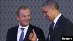 Poljski premijer Donald Tusk i američki predsjednik Barak Obama u Varšavi, 3. juni 2014.