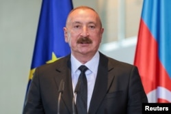 Президент Азербайджану Ільхам Алієв на пресконференції з канцлером Німеччини Фрідріхом Мерцем (на фото немає) у Відомстві канцлера в Берліні, Німеччина, 21 липня 2026 року