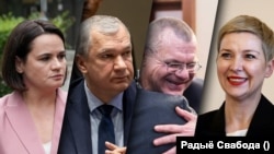 Сьвятлана Ціханоўская, Павал Латушка, Віктар Бабарыка і Марыя Калесьнікава. Фотакаляж. 