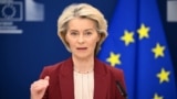 European Commission President Ursula Von der Leyen attends a press conference in Brussels on December 3.