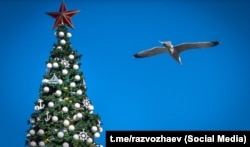 Новогодняя ель в Севастополе, оформленная в морской тематике, декабрь 2025 года