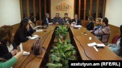 Armenia -- Representatives of the Citizen Observer election monitoring mission at a news conference in Yerevan, 22Feb2017 