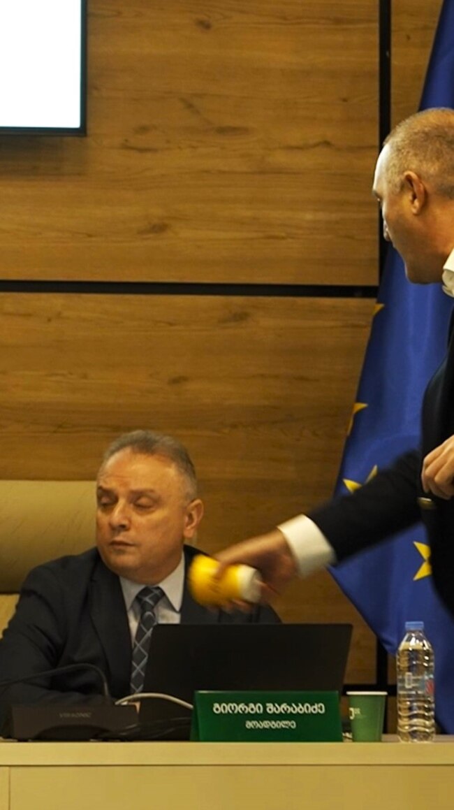 Georgian Opposition Politician Throws Black Liquid On Electoral Chief To Protest Vote