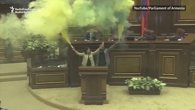 Armenian Lawmakers Set Off Smoke Bombs In Parliament