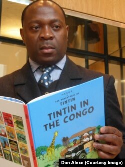 Bienvenu Mbutu Mondondo, cetățean congolez care trăiește în Belgia, căutând să obțină la tribunal interzicerea albumului de BD "Tintin în Congo" și condamnarea lui Tintin "pentru rasism". (foto: Dan Alexe) 2010